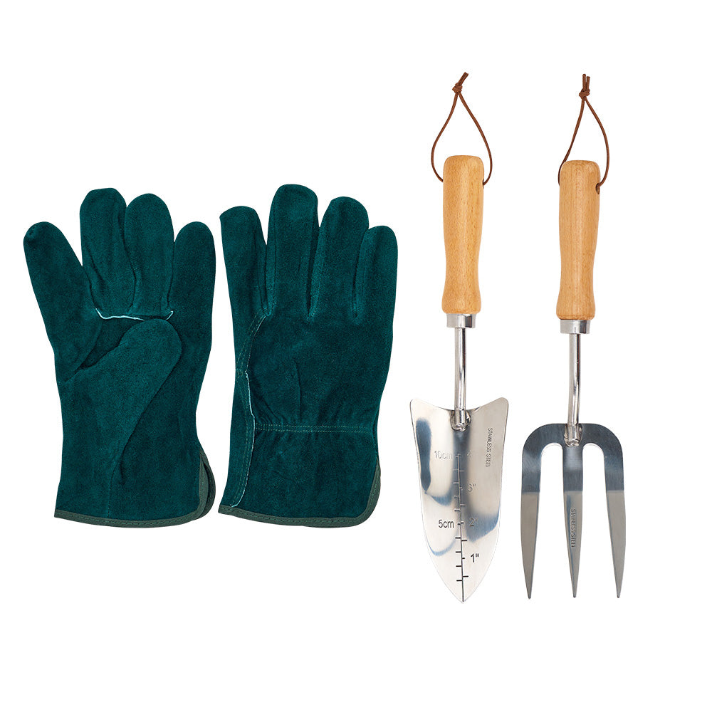 Sprout garden gloves and tool