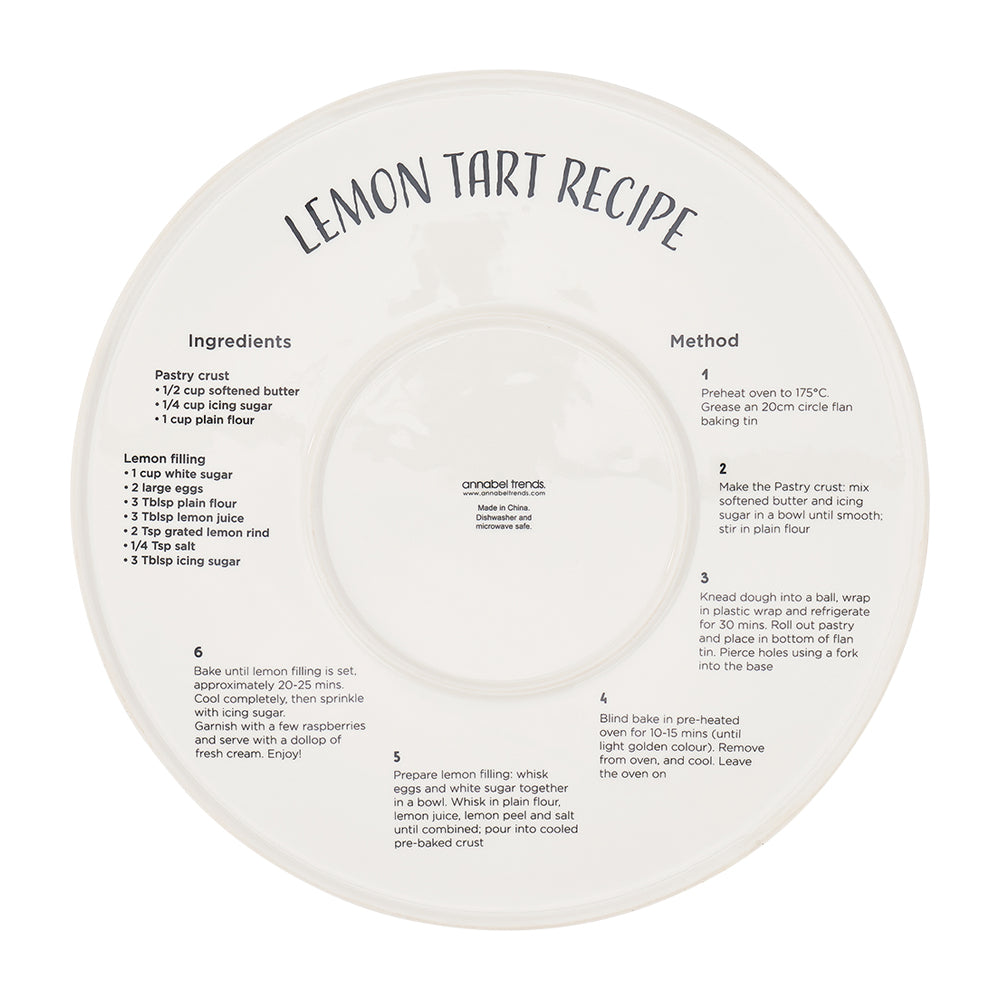 ceramic serving plate with Lemon Tart recipe