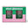 Two green shot glasses in a box with pink and green design, labeled 'shot glasses' by annabel Trends.