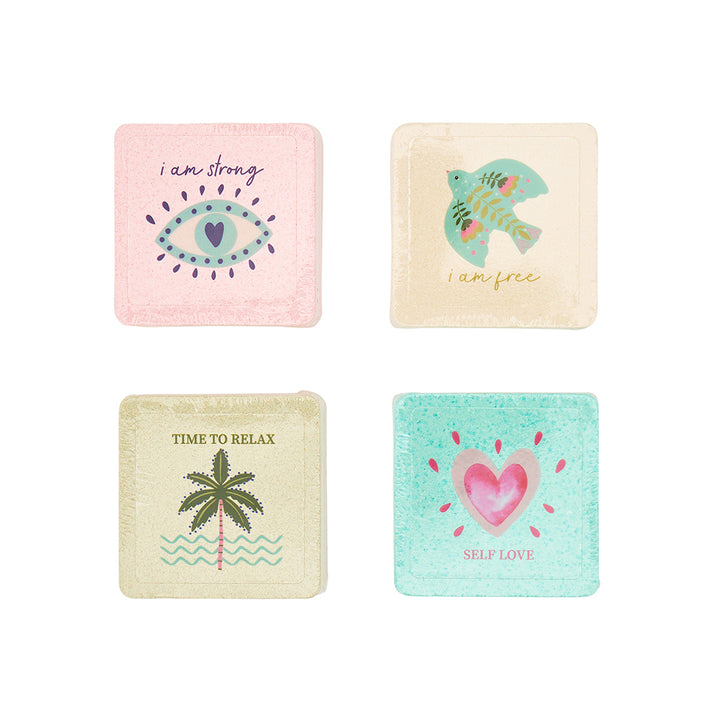 Four shower steamers in their package with Celestial dreams designs