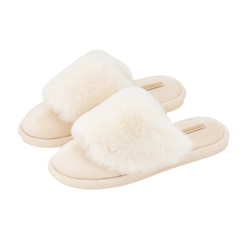 Ivory Cream closed toe fluffy cosy luxe slippers