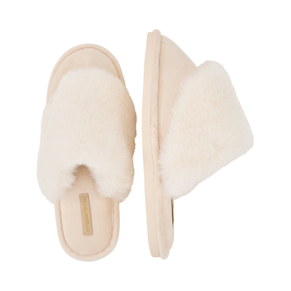 Ivory Cream closed toe fluffy cosy luxe slippers