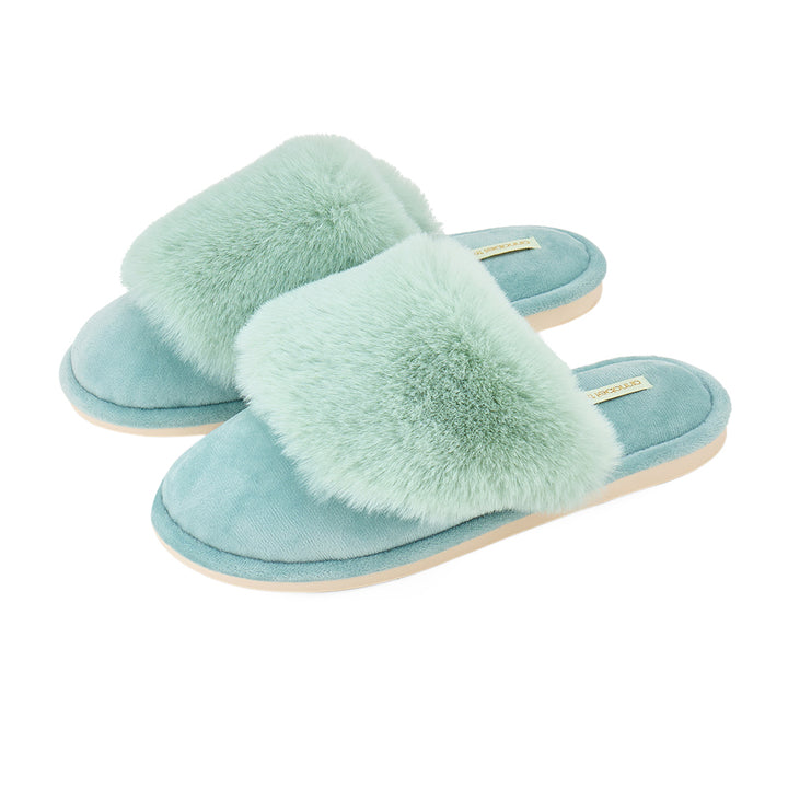 Mist Green closed toe fluffy cosy luxe slippers