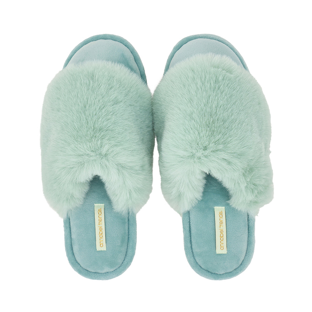 Mist Green closed toe fluffy cosy luxe slippers