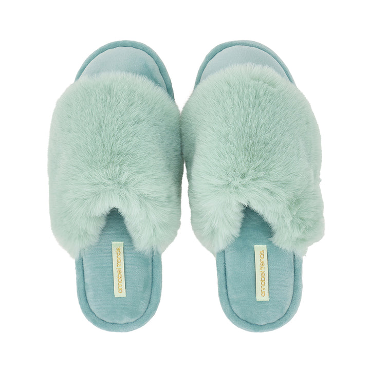 Mist Green closed toe fluffy cosy luxe slippers