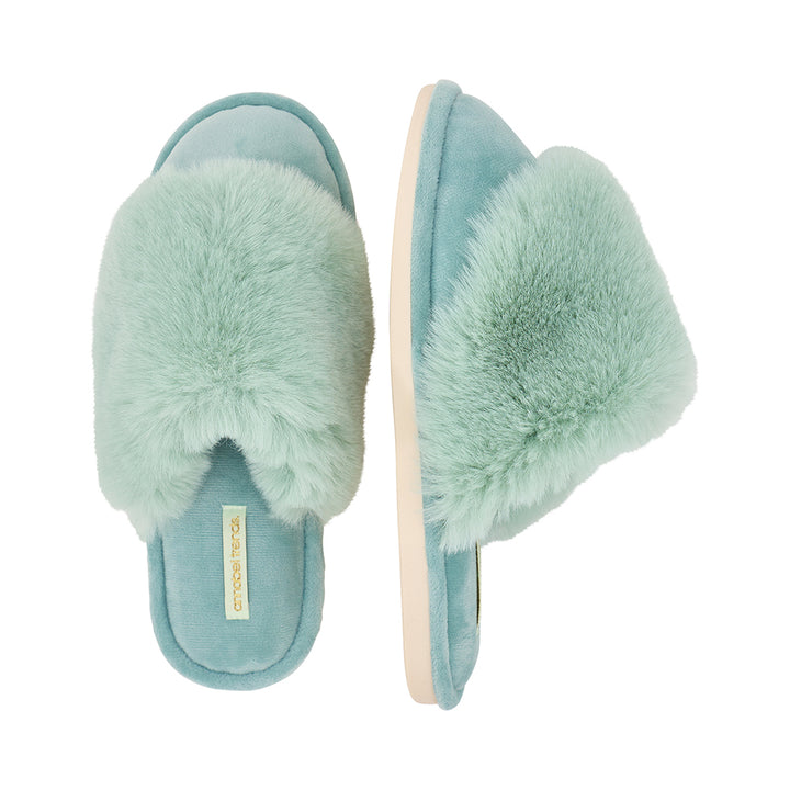 Mist Green closed toe fluffy cosy luxe slippers
