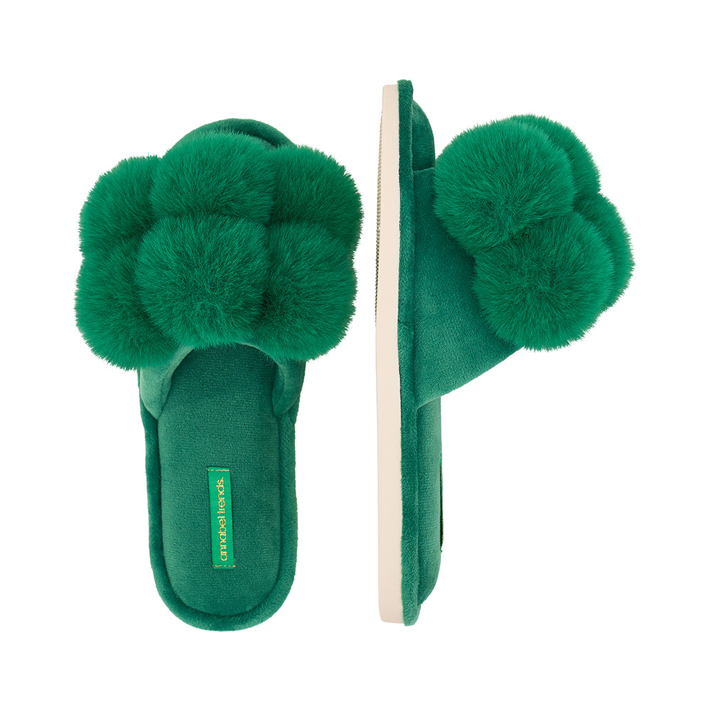 Emerald green pom pom slippers