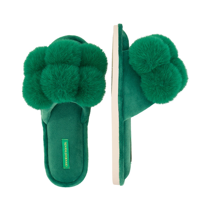 Emerald green pom pom slippers