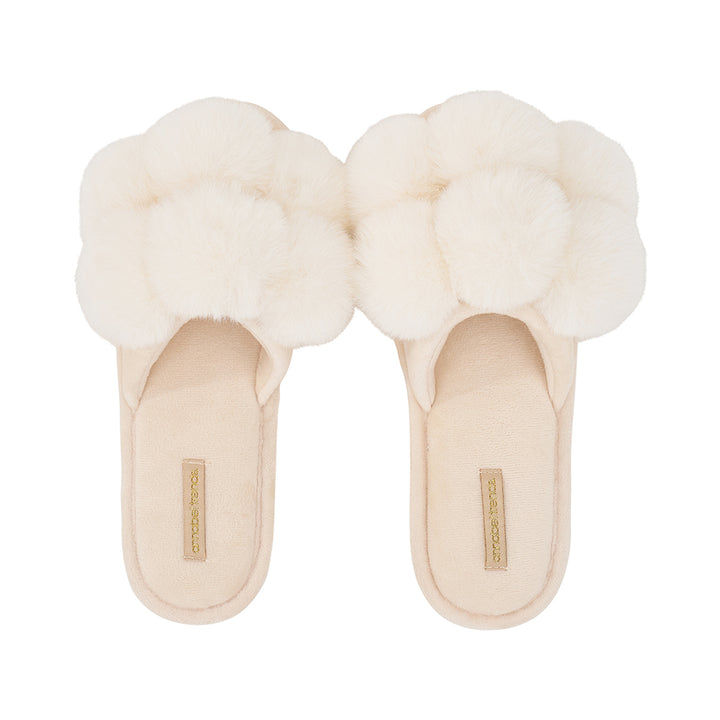 ivory cream pom pom slippers