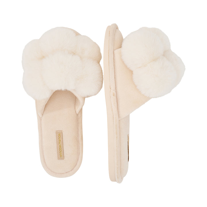 ivory cream pom pom slippers
