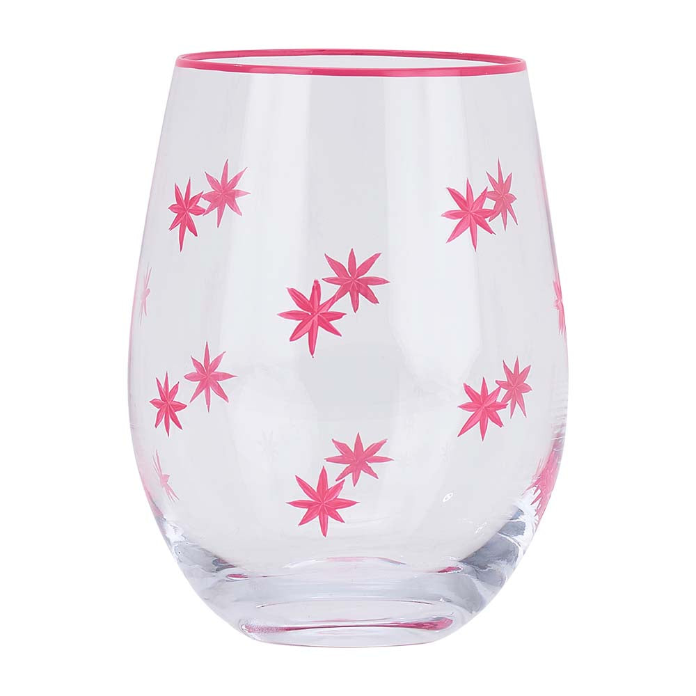 Clear glass with pink star patterns on a white background