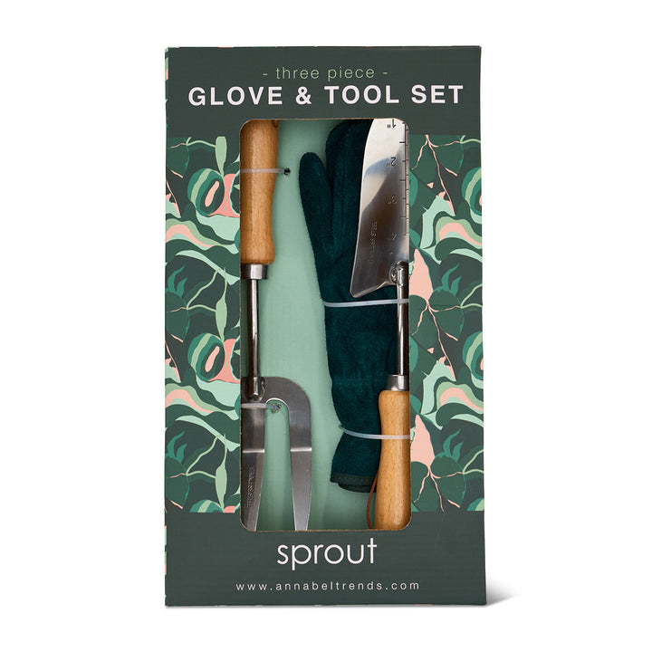 Sprout garden gloves and tool set in box