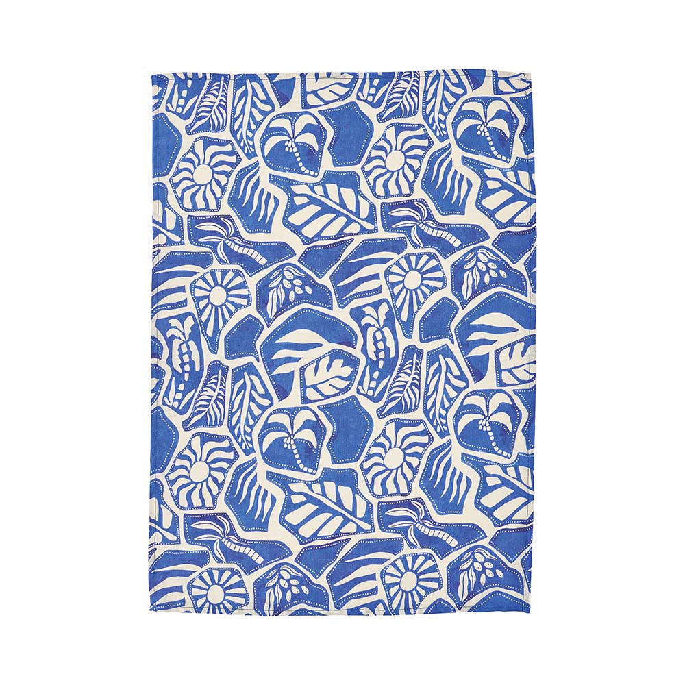 Blue and white patterned Linen cotton tea towel