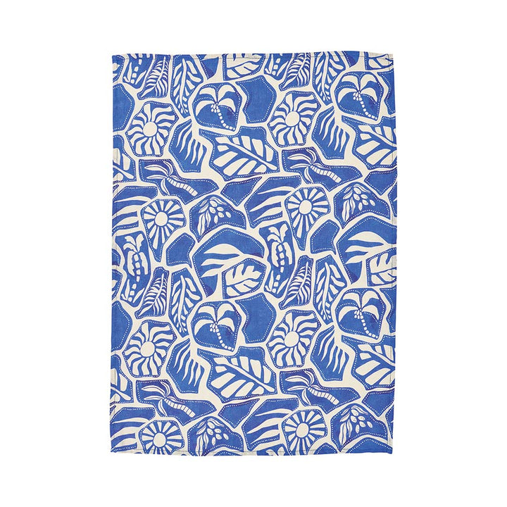 Blue and white patterned Linen cotton tea towel