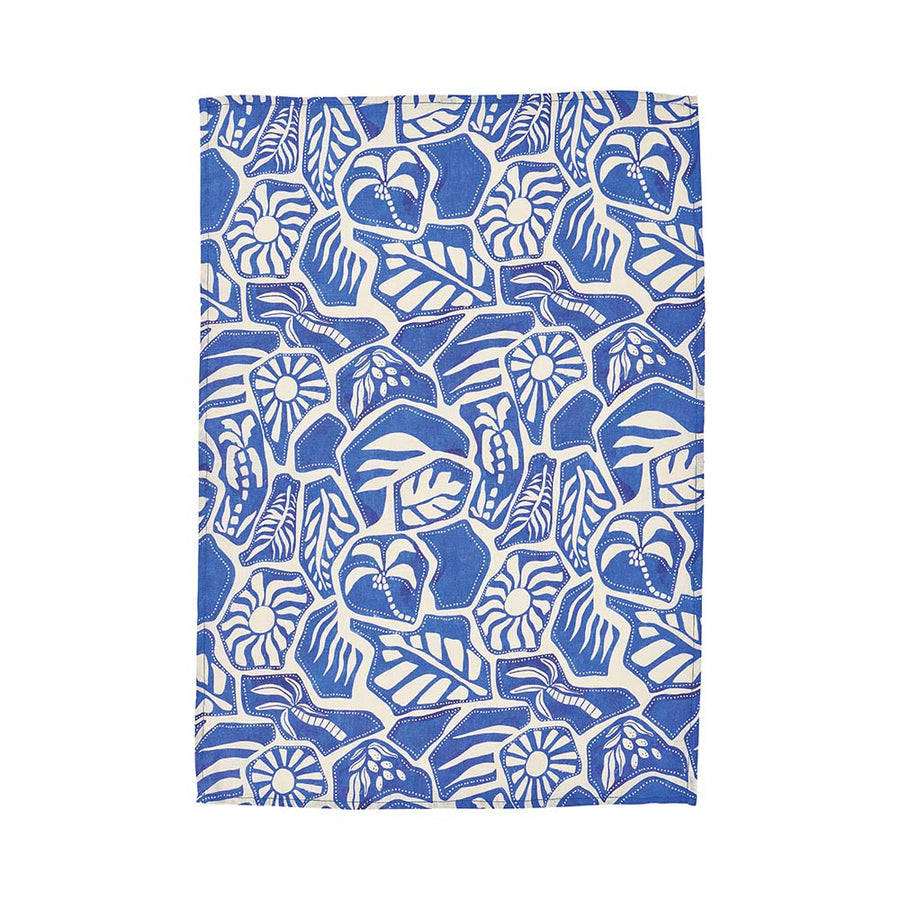 Blue and white patterned Linen cotton tea towel