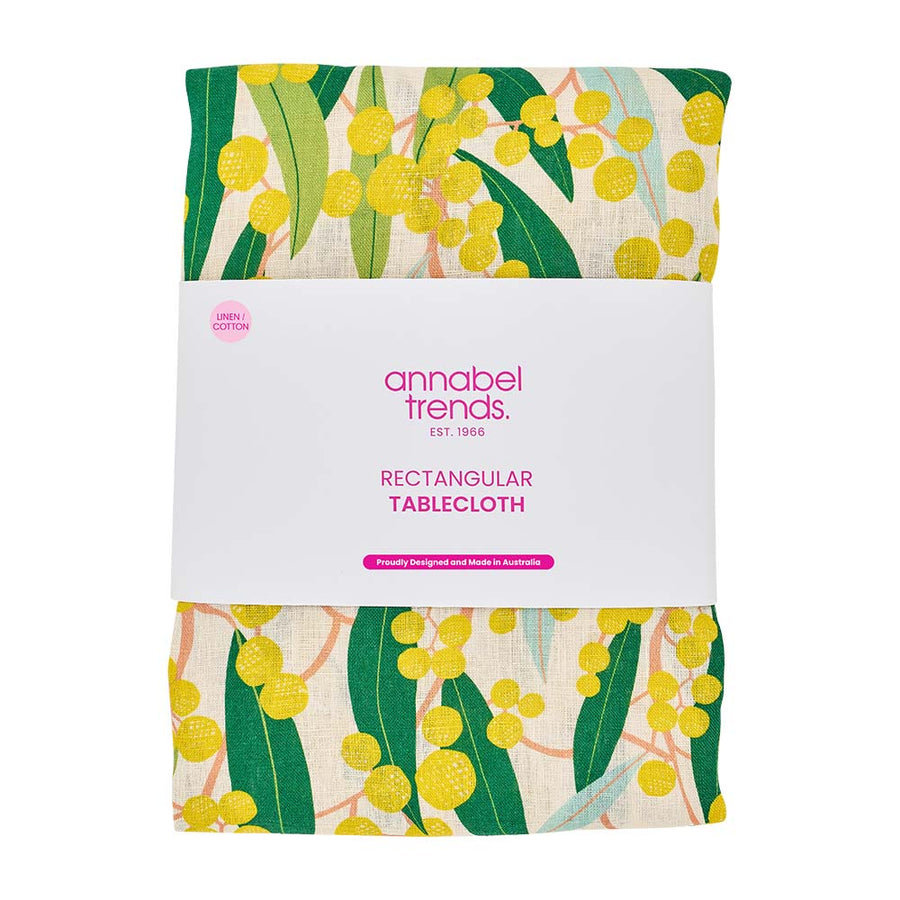 Packaged rectangular tablecloth with floral design and 'annabel Trends' branding.