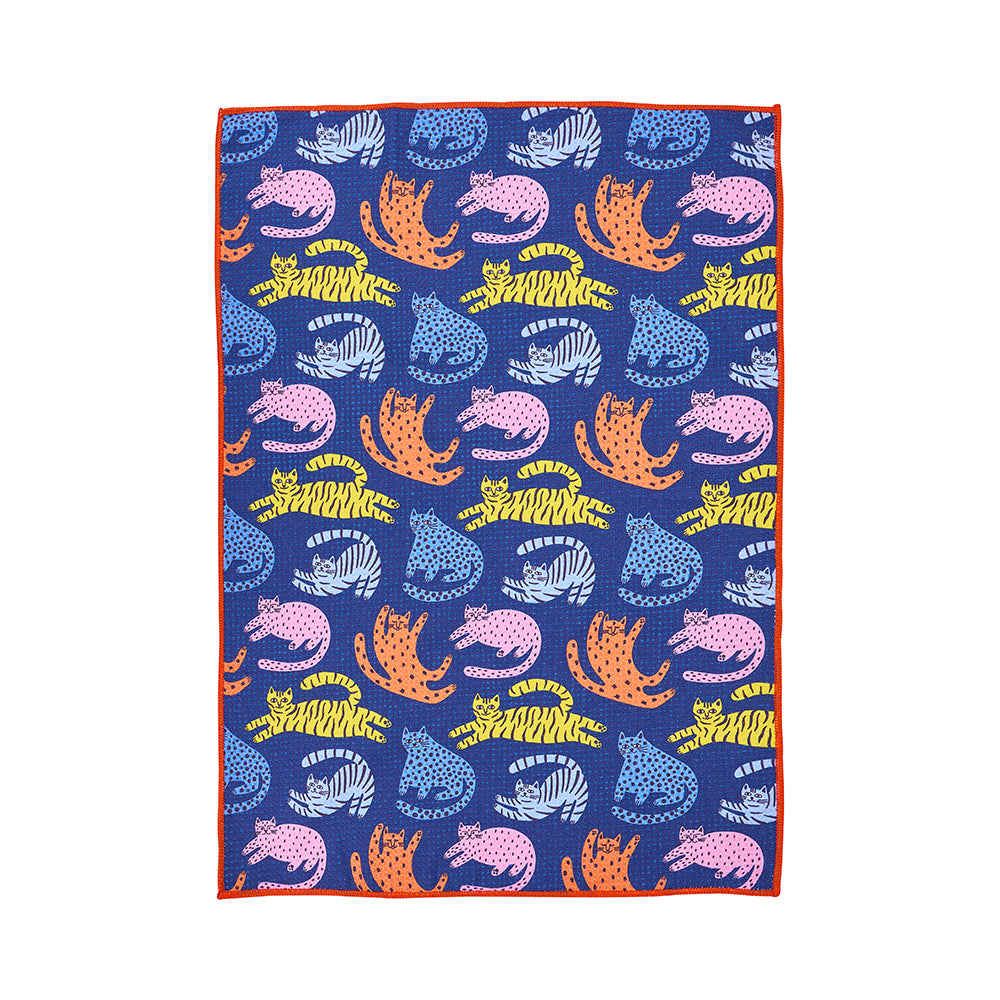 microfibre tea towel with bright cat print