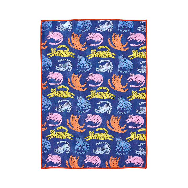 microfibre tea towel with bright cat print