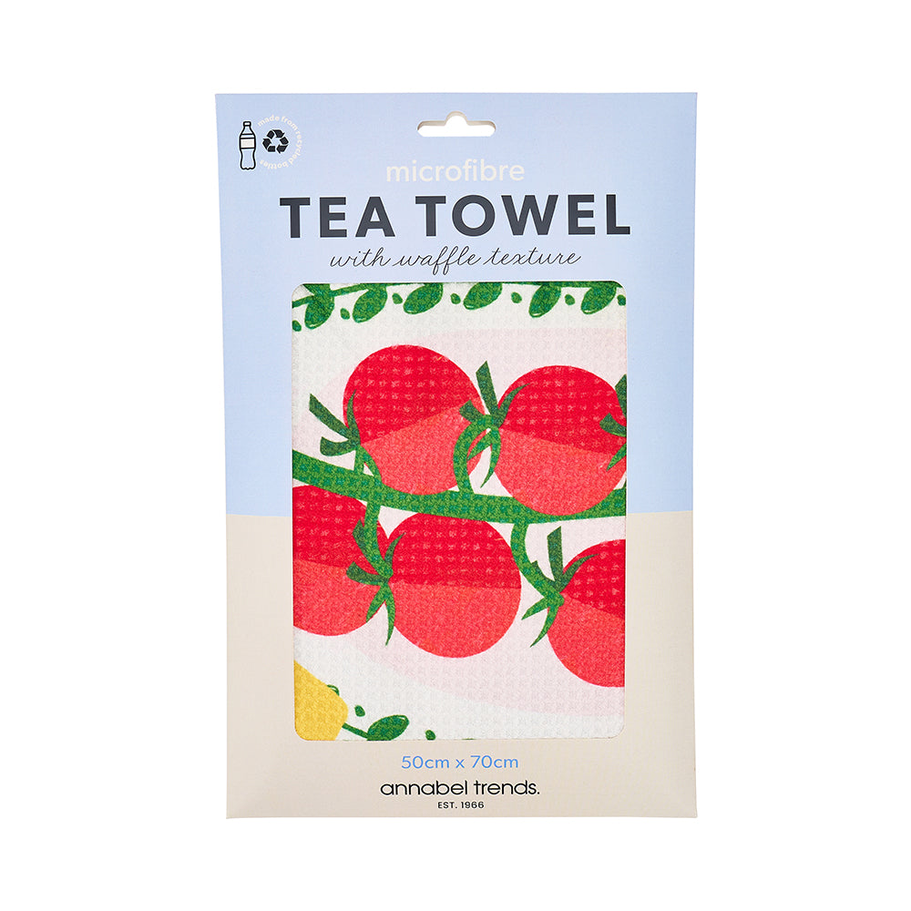 microfibre tea towel in packaging with taste of sicily print