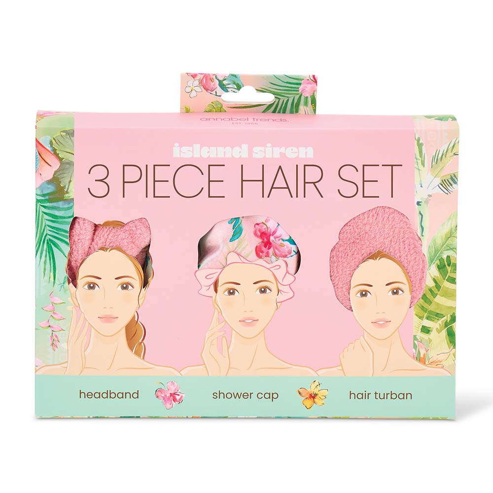 3-piece hair set packaging with tropical design on a white background