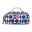 Pencil case with blue and white pattern and pink accents on a white background