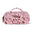 Pink floral patterned cosmetic bag with a visible brand label on a white background