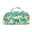 Green cosmetic bag with beige floral pattern on a white background