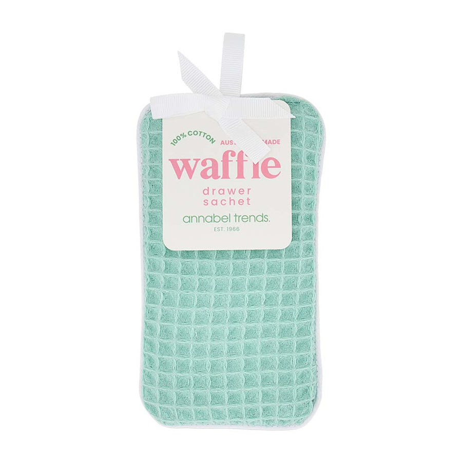 Green waffle-textured drawer sachet with 'annabel trends' label on a white background