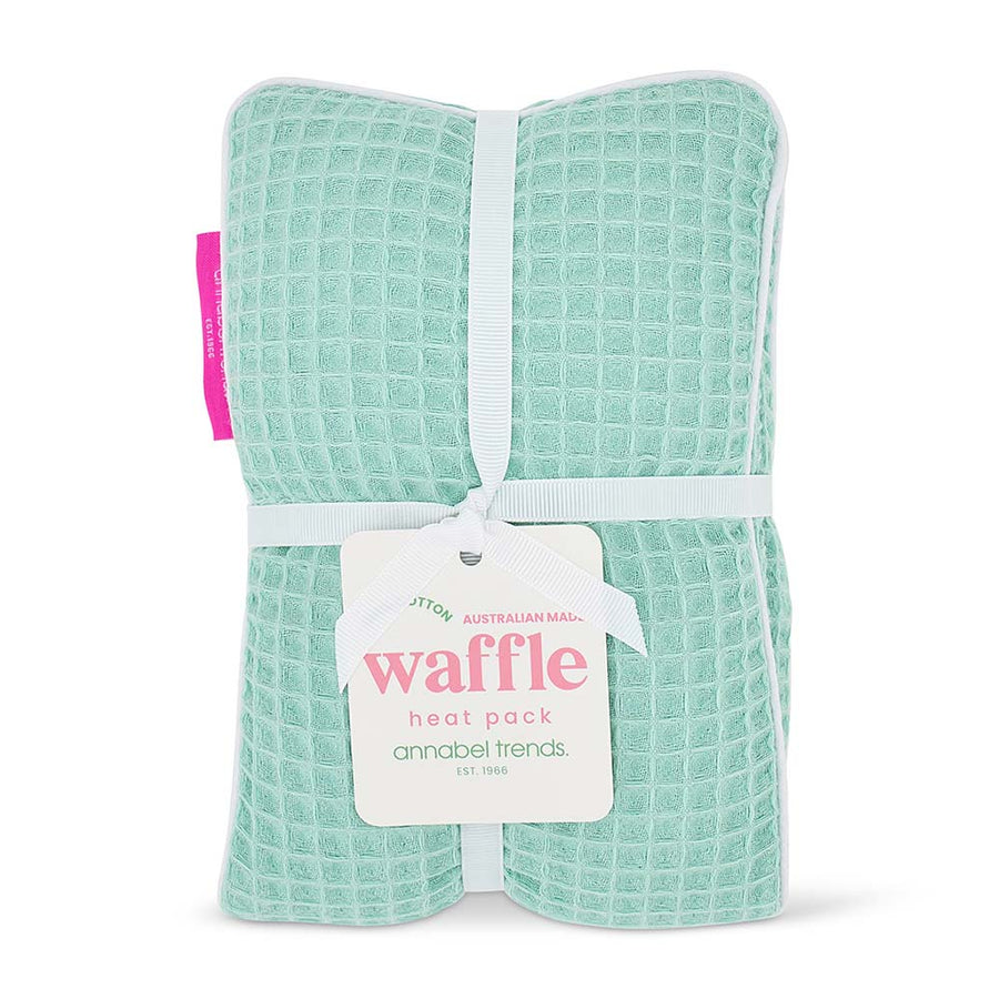 Packaged waffle heat pack with a visible brand label on a white background