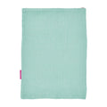Light blue textured towel with a pink tag on a white background