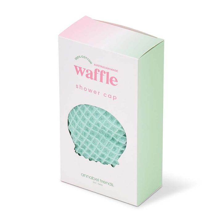 Box of a waffle shower cap with 'annabel Trends' branding on a white background