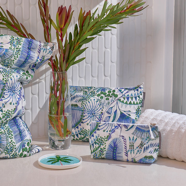 Green and blue bush botanical print cosmetic bags with Laundry bag