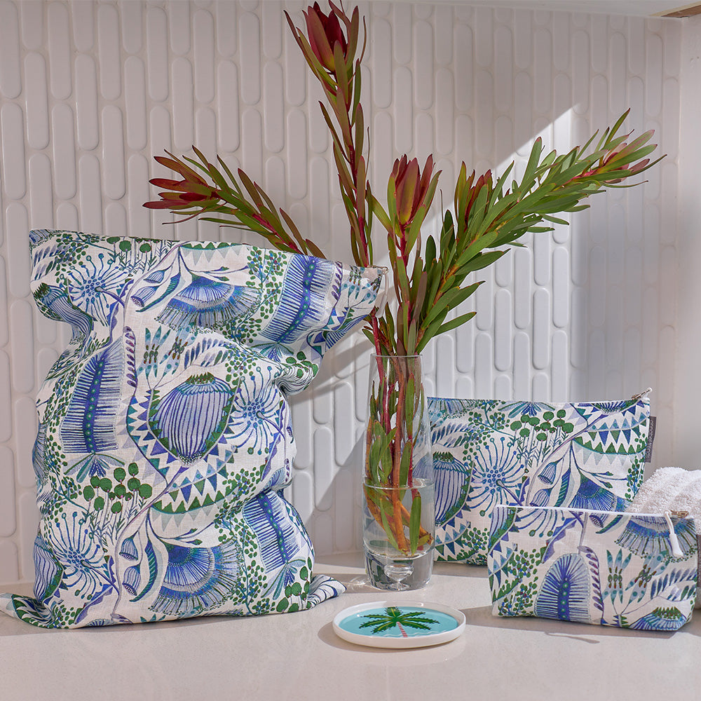 Green and blue bush botanical print cosmetic bags with Laundry bag