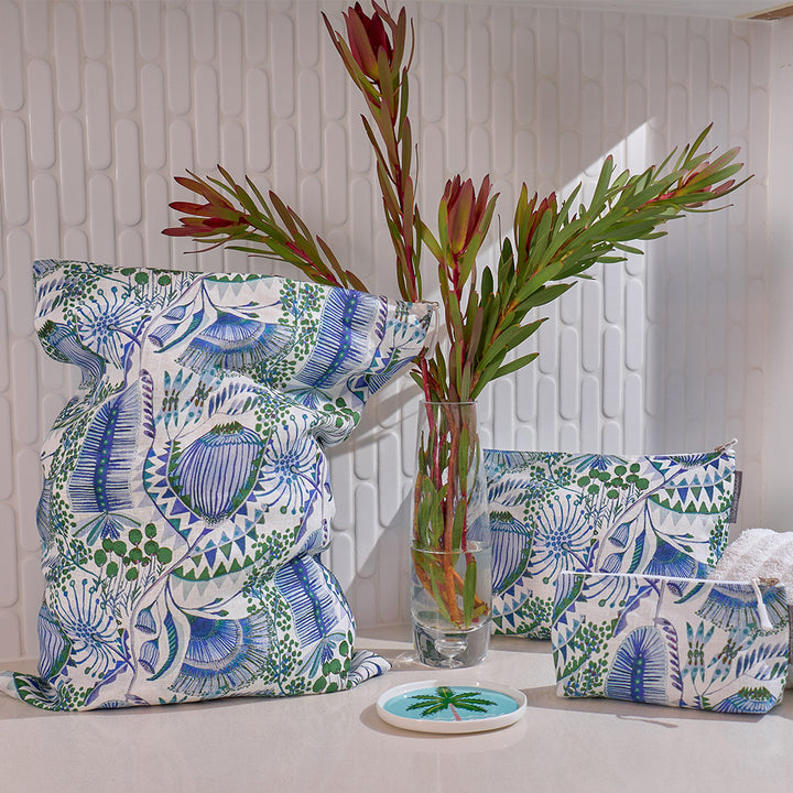 Green and blue bush botanical print cosmetic bags with Laundry bag
