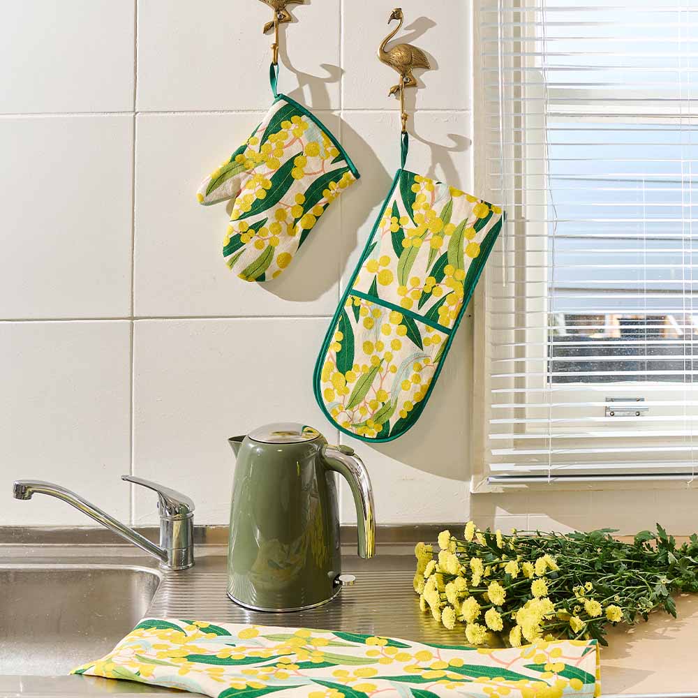 Double Oven Mitt - Linen Cotton - Golden Wattle