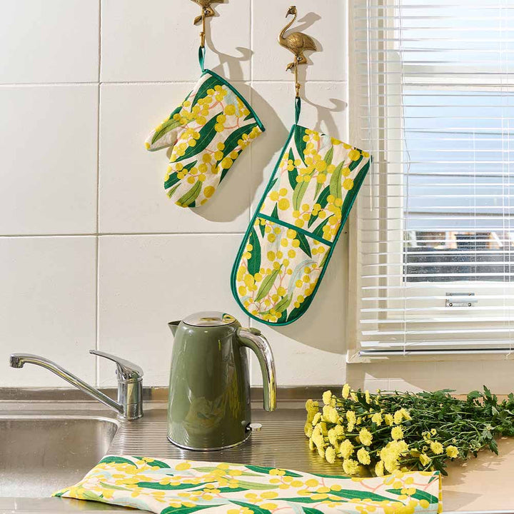 Double Oven Mitt - Linen Cotton - Golden Wattle