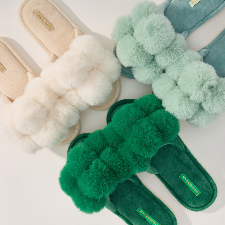 Pom Pom Slippers - Cosy Luxe - Emerald