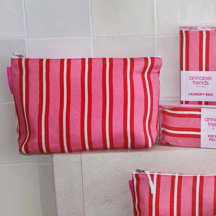 Cosmetic Bag - Cotton - Large - Red & Pink Stripe