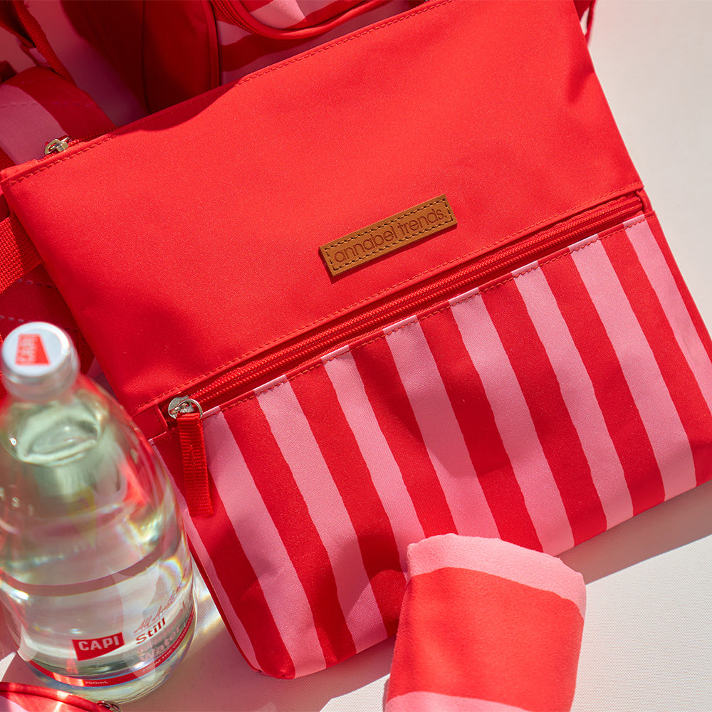 Annabel trends red stripe beach pouch