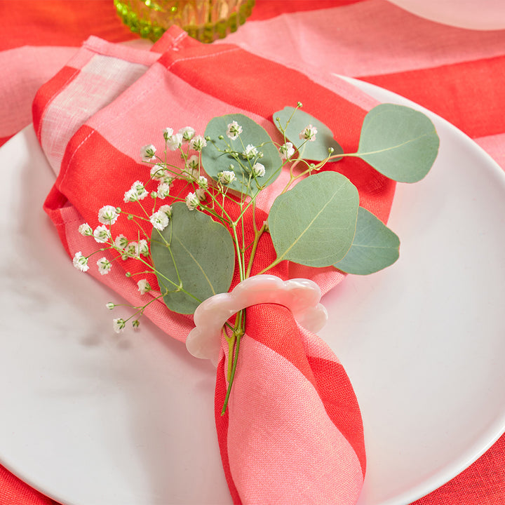 Annabel trends red stripe linen tablecloth and napkins