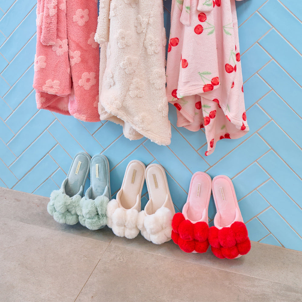 Pom Pom Slippers - Cosy Luxe - Mist Green