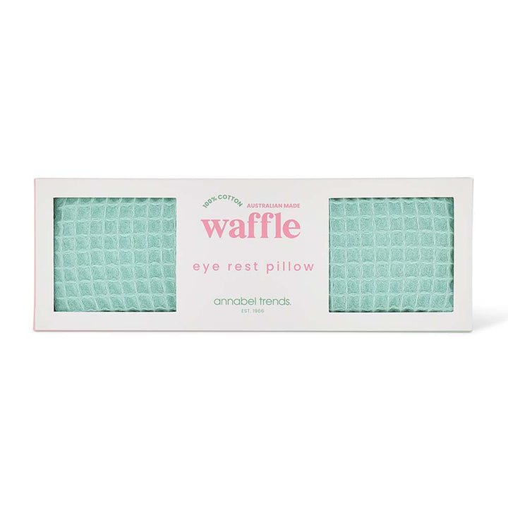 Waffle eye rest pillow packaging with text on a white background