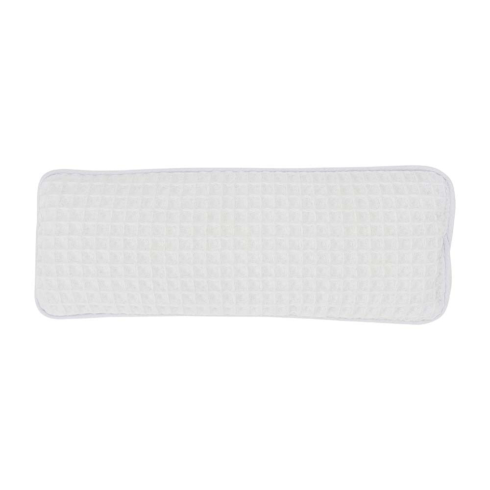 Rectangular white eye rest pillow with textured pattern on a white background