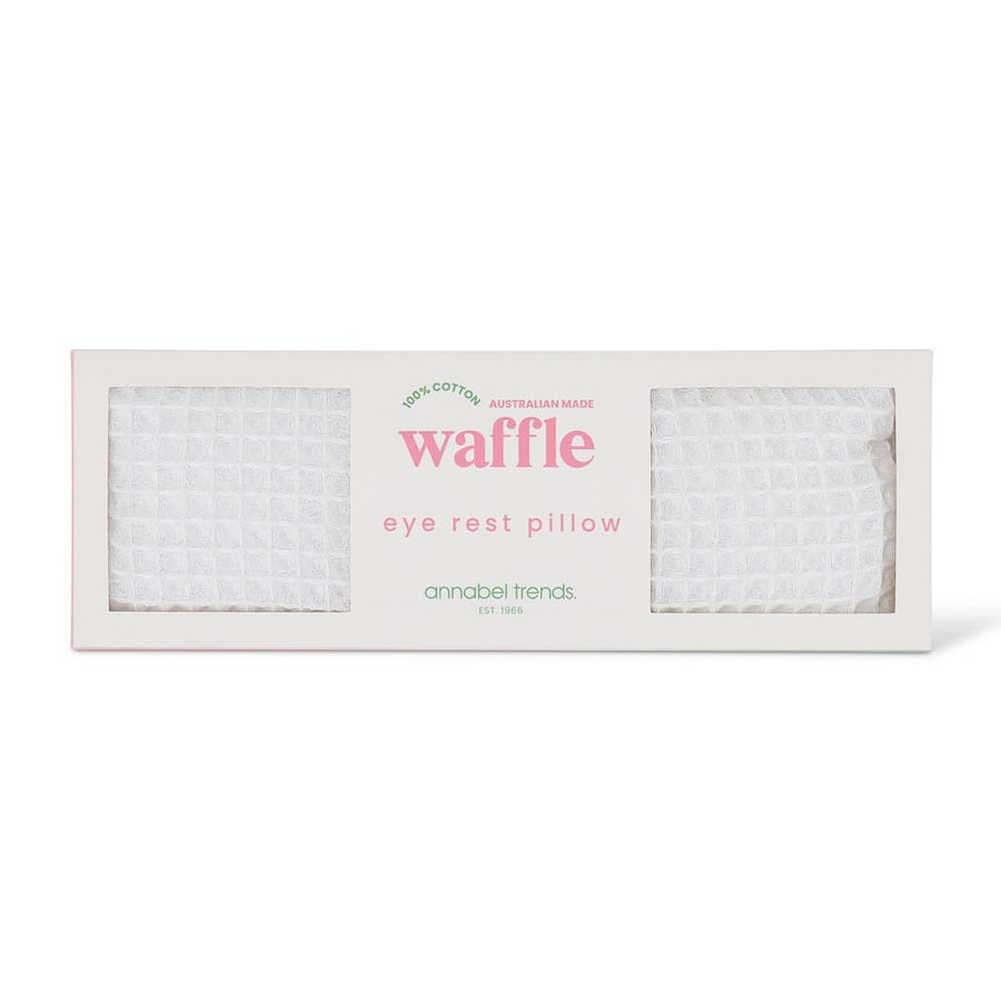 Waffle eye rest pillow packaging with 'annabel trends' branding on a white background
