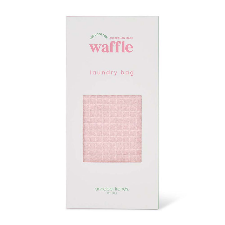 Waffle laundry bag packaging with pink waffle pattern on a white background