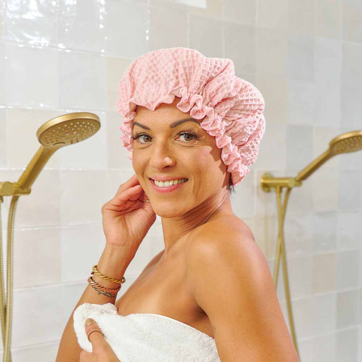 Shower Cap - Waffle Cotton - Pink
