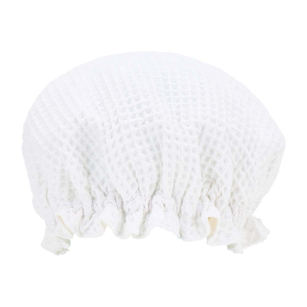 White lace shower cap on a white background