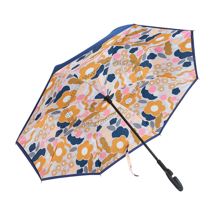 Reverse Umbrella - floral puzzle mustard