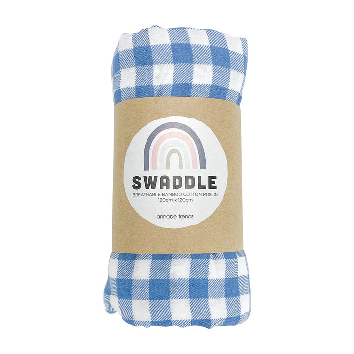 Baby muslin Swaddle - gingham blue