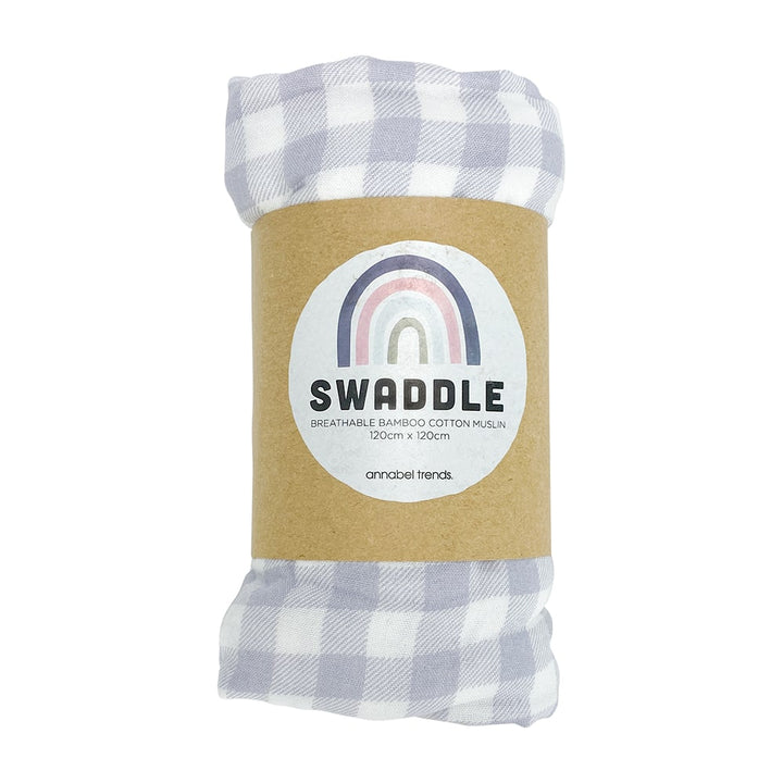 Baby muslin Swaddle - gingham cool grey